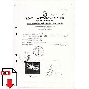 1960 Austin-Healey 3000 FIA homologation form PDF download (RAC)